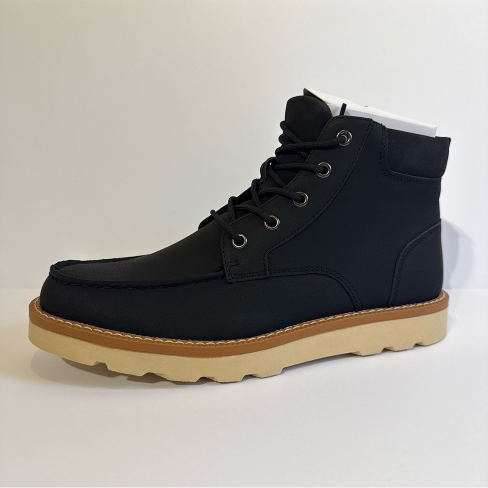 Club Room Clifton Moc Toe Combat Hiking Boots Size US 9 M Black Faux Leather